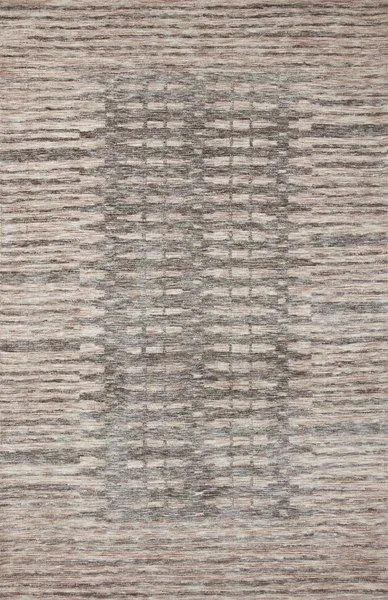 Yeshaia Blush Taupe Rug with muted blush and taupe tones featuring architectural stripe and block pattern