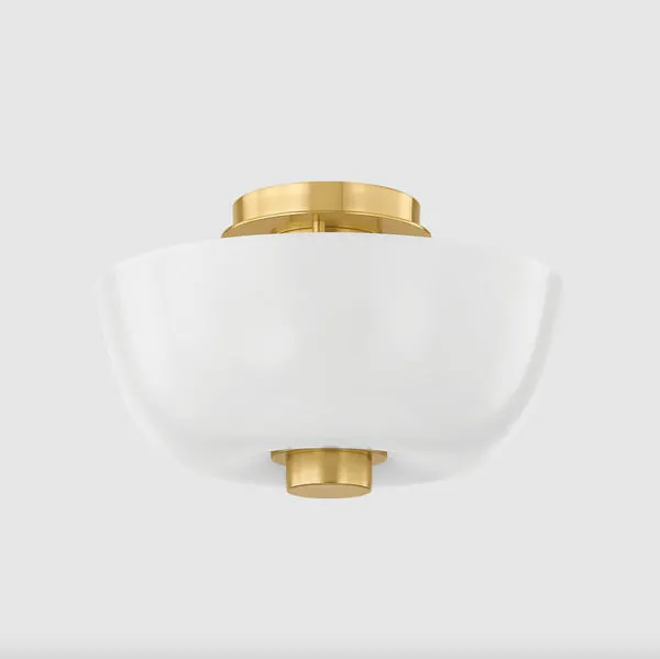 Straight front view of flush mount with smooth frosted cloud glass shade