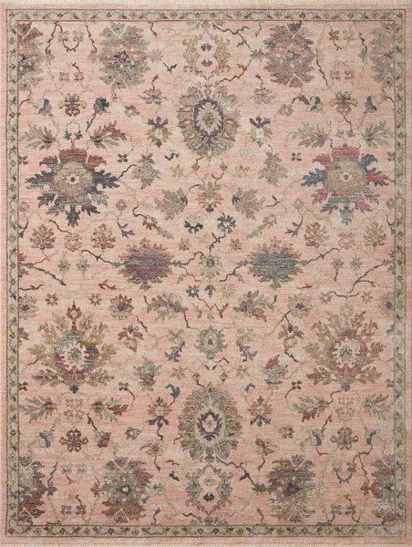Giada Blush Multi Rug with traditional floral motifs on a blush pink background with muted multicolor accents