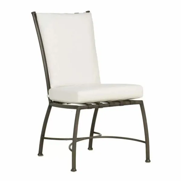 Majorca Slate Gray Aluminum Side Chair with white cushions and curved metal frame