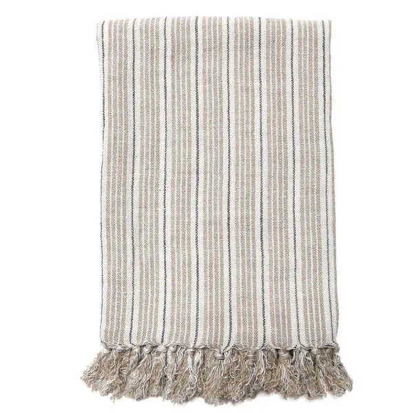 Product Image 1 for Newport Linen Throw Blanket - Natural / Midnight from Pom Pom at Home