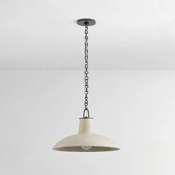 Pottersville Pendant with matte cream ceramic conical shade and dark metal chain