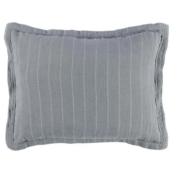 Kingston duvet in blue 100% Belgian flax linen with subtle woven pinstripe pattern and natural finish