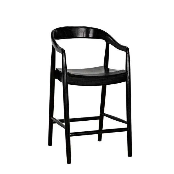 Remo Charcoal Black Counter Chair with rounded backrest, curved armrests, and wooden charcoal black finish