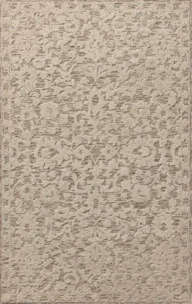 Ivory Prudence Stone traditional area rug with hand-tufted floral design in soft wool and cotton with textured low and hig...