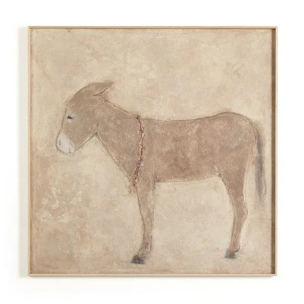 Burro Marron painting by Paul Meyer featuring textured brown donkey profile with muted beige background and simple wooden ...