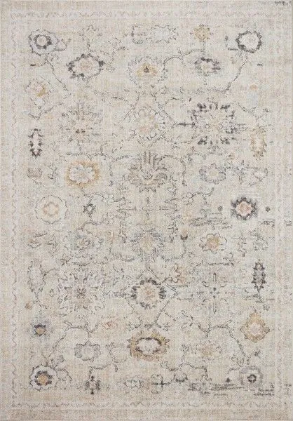 Monroe Natural Multi Rug with antique Turkish Oushak style large-scale motifs in neutral beige, gray, and black accents