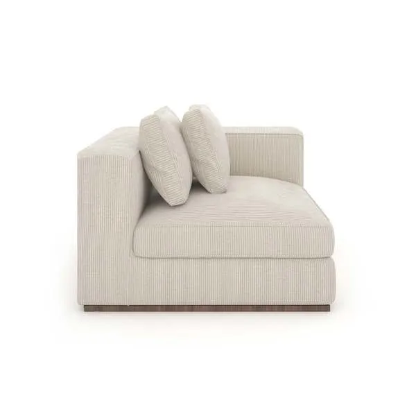 Bello Corner Wedge sofa sectional with beige corduroy upholstery and two loose cushions