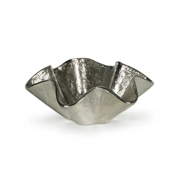 Small Pedicoat Metal Bowl with ruffled edges and a reflective metallic texture