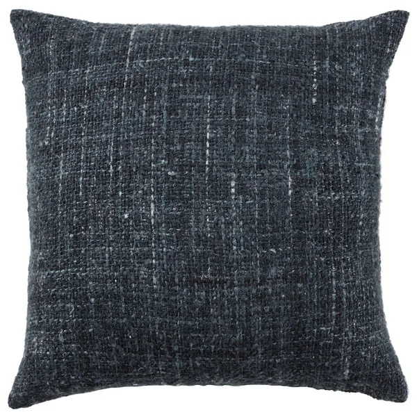 Handwoven square pillow with loose weave texture in dark gray and black hues