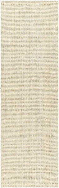 Long rectangular Calla Butter Handmade Rug in natural jute fibers with flat no-pile texture in cream tones