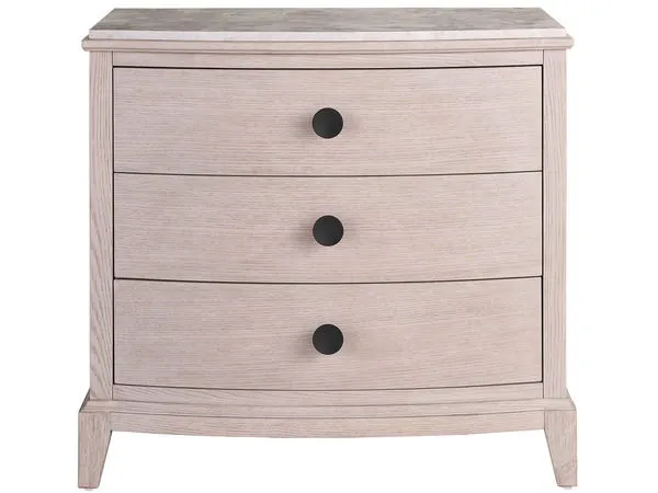 Coalesce Three Drawer Nightstand in light wood finish with curved drawer fronts and a durable stone top