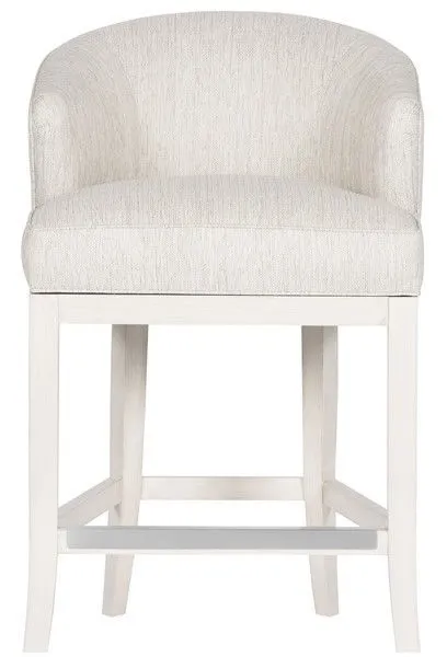 Charley Wood Flare Base Stool with barrel-shaped upholstered seat and flared white wood legs
