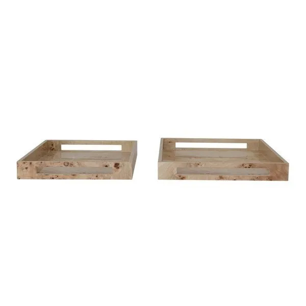 Product Image 1 for 2-Piece Burl Wood Veneer Tray Set with Handles, Natural Finish from Creative Co-Op