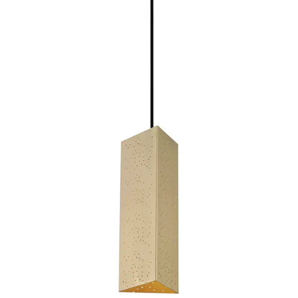 Aiko 1 Light Pendant with rectangular beige shade pierced by small circular holes, suspended from a black cord