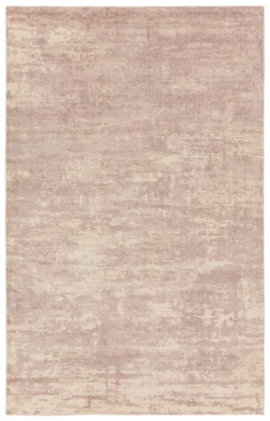 Handmade modern abstract rug in mauve and cream with textured, irregular patterning, 10 by 14 feet