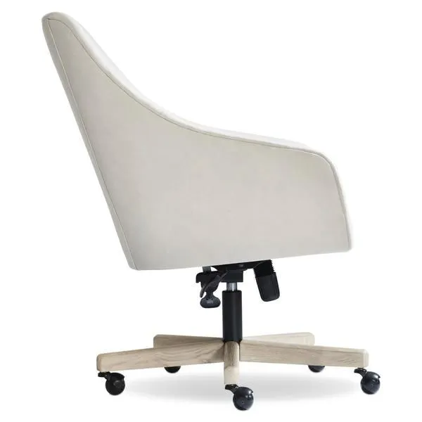 Prado office chair side view showing curved backrest and armrest silhouette with tilt and height adjustment controls