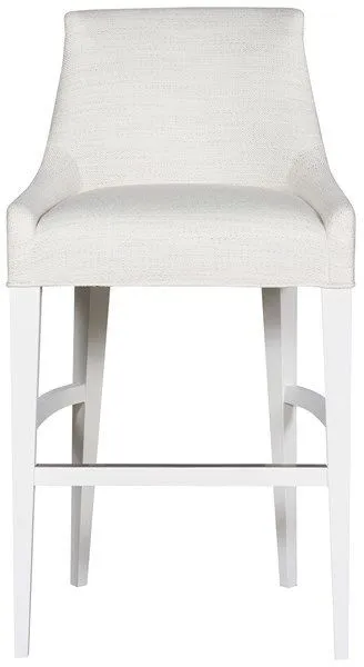 Cove Stool with white wood frame, gently sloped back, and textured white upholstery, designed for bar or counter height
