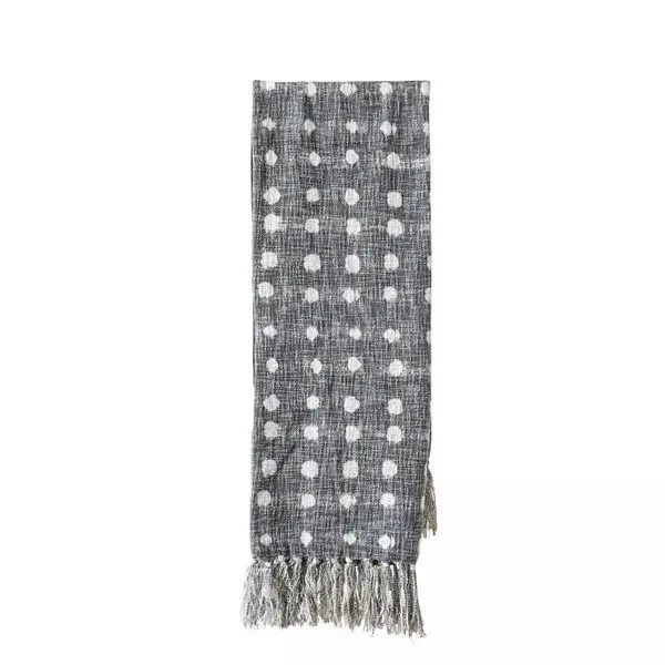 Product Image 2 for Charcoal Throw With White Polka Dots & Tassels from Creative Co-Op