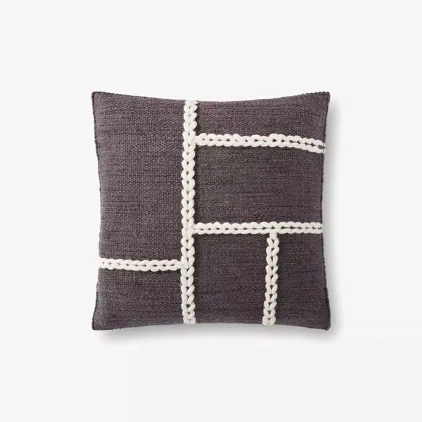 Product Image 1 for Charcoal / Natural Abstract Chainstitch Mid Century Modern Wool Braid Throw Pillow from Loloi