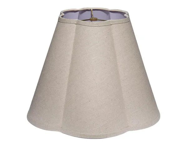 Tapered linen lamp shade with soft scalloped edges in neutral beige color