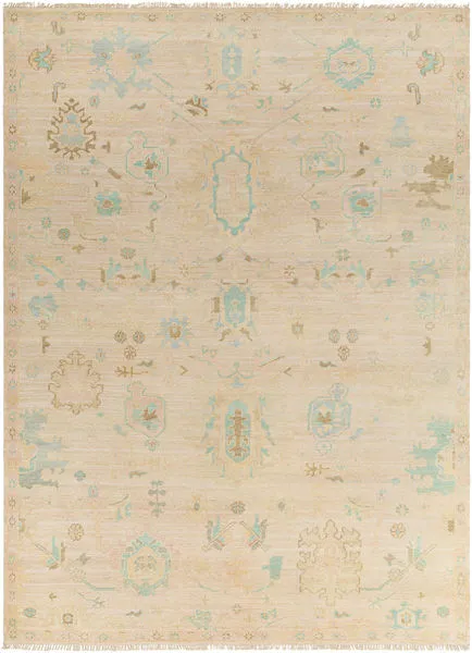 Product Image 1 for Antalya Hand-Knotted Wool Beige / Teal Rug - 8' x 10' from Surya