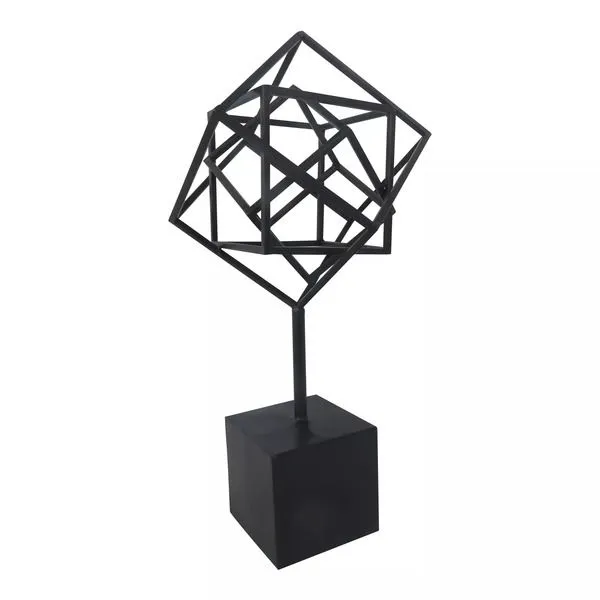 black metal nested cubes sculpture on a square base with geometric open design