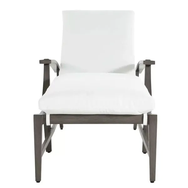 Outdoor Croquet Aluminum Chaise with white cushion and dark gray metal slatted frame, front view