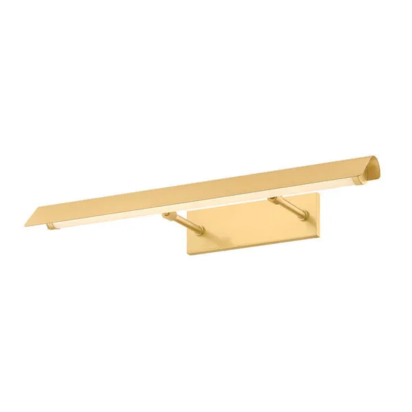 Regan Picture Light with softly folded shade and aged brass finish, designed to illuminate artwork with precise light dire...
