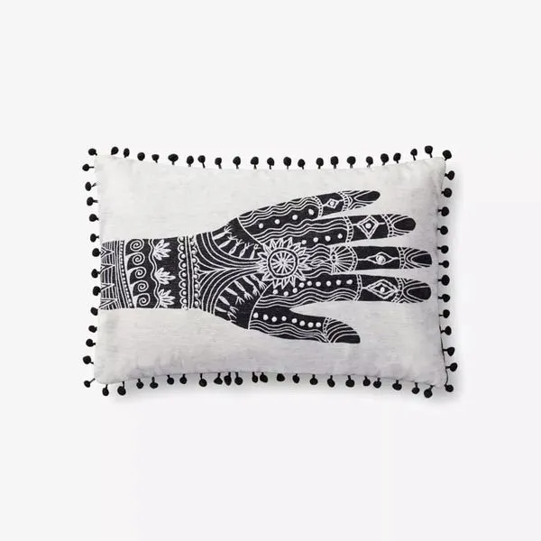 Product Image 3 for White / Black Hand Blocked And Embroidered Henna Painting Lumbar Pillow from Loloi