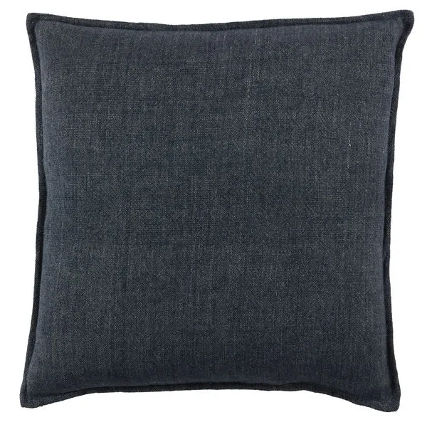 Square dark blue linen pillow with soft, inviting flange edges in a rich deep blue hue