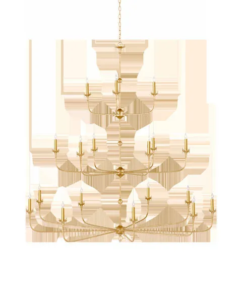 Nottaway Grande Gold Chandelier with multiple tiers of delicate gold arms and candle-style lights