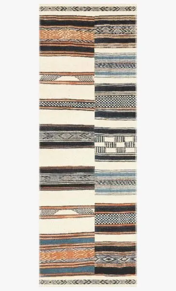 Mika Ivory / Multi Rug long runner view showing the patchwork pattern in narrow rectangular shape