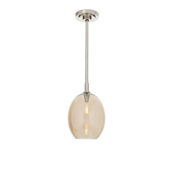 Artemis pendant with polished nickel rod and Champagne glass globe featuring vintage filament bulb inside