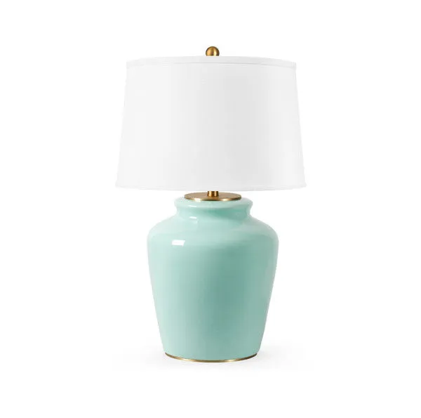 Full view of the table lamp with white fabric drum shade on white background