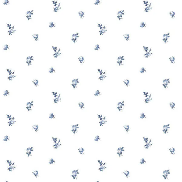 Miniature Roses Premium Matte Wallpaper with porcelain blue floral pattern on white background