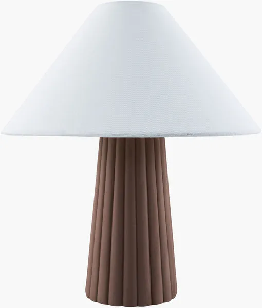 Conju Accent Table Lamp with ribbed hand-painted ceramic brown base and white linen tapered shade
