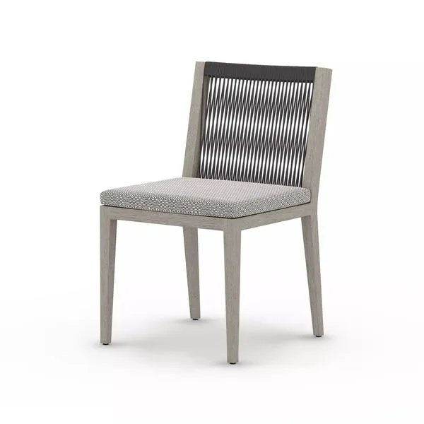 Sherwood Grey wooden outdoor dining chair with modern black rope back and Faye Ash cushioned seat