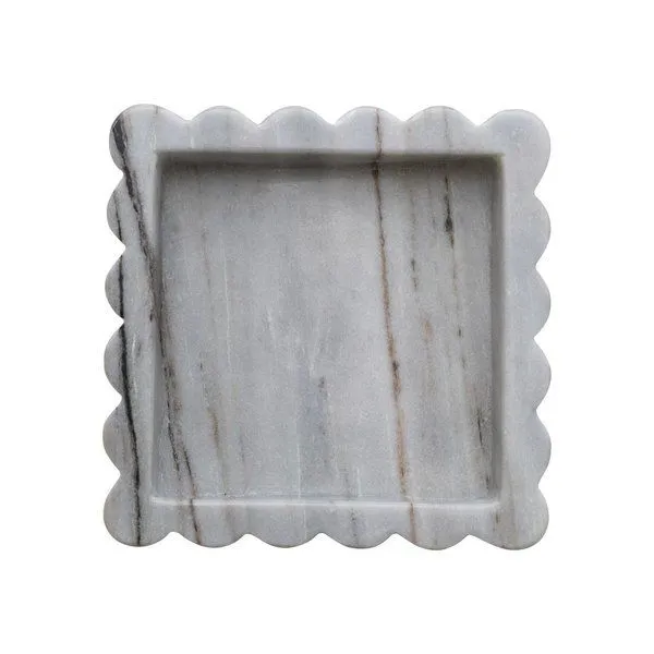 Product Image 1 for Square Mélange Scalloped Marble Tray, Grey from Creative Co-Op