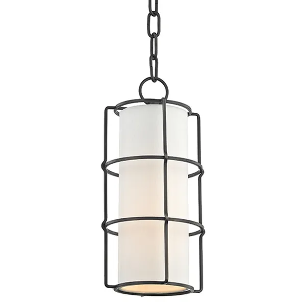 Sovereign 1 Light Pendant with clear cylindrical glass shade and brushed nickel finish hanging from chain