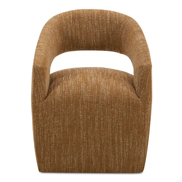 Barrow Rolling Dining Chair in brown NeverFear performance boucle with rounded back and cushioned seat