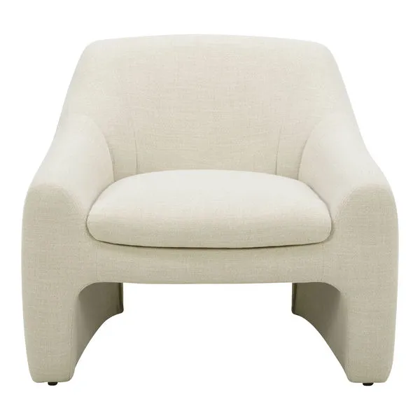 Kenzie Accent Chair with padded form and fully upholstered legs in textured natural beige woven fabric