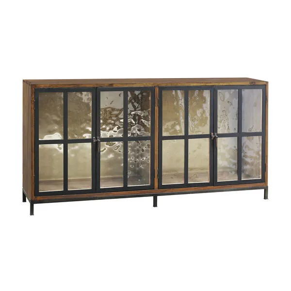 Product Image 2 for Modern America 4 Door Cabinet In Timber And Metal With Hand Poured Glass from Elk Home