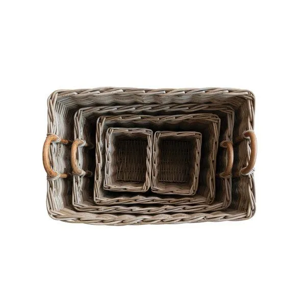Product Image 1 for Hand-Woven Rattan Trunks Storage with Handles and 3 Nested Baskets, Natural, Set of 5 from Creative Co-Op