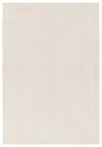 Archias Geometric Cream Rug with concentric rectangular pattern in soft cream tones and plush high-low pile texture