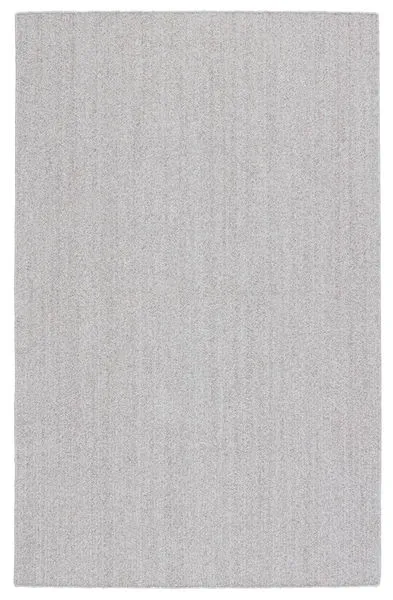 Solid light gray and white flatwoven indoor/outdoor rug with a low-profile texture