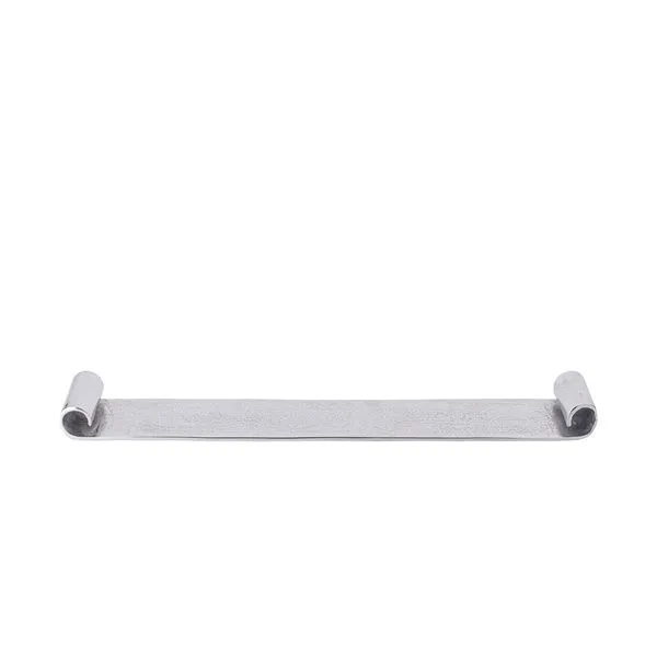 Long nickel-plated aluminium tray with curled ends and subtle metallic texture