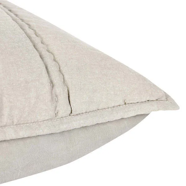 Taupe beige rectangular sham with large channel stitching, hand-quilted ramie fabric with linen texture and silk sheen