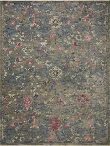 Giada Lagoon Multi Rug in classic floral motifs with a faded blue-green background and multi-color accents