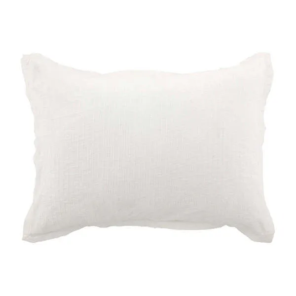white cotton sham with vertical stitched stripes, hidden button closure, and polished flange edges